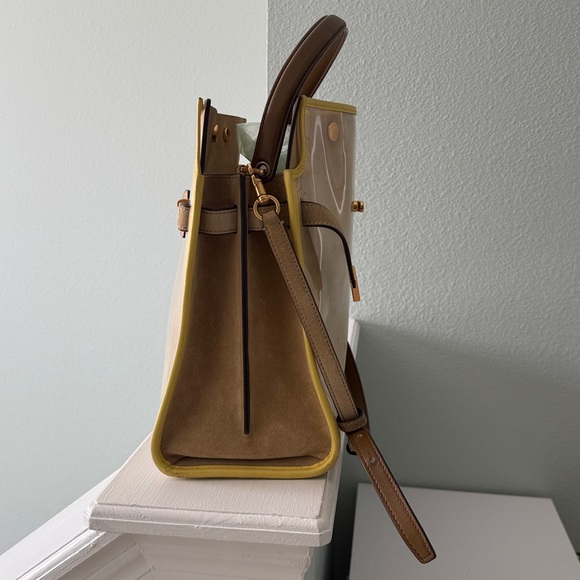 Tory Burch Lee Radziwill Raincoat Double Leather Bag Satchel Beige Yellow Bag - Picture 9 of 17